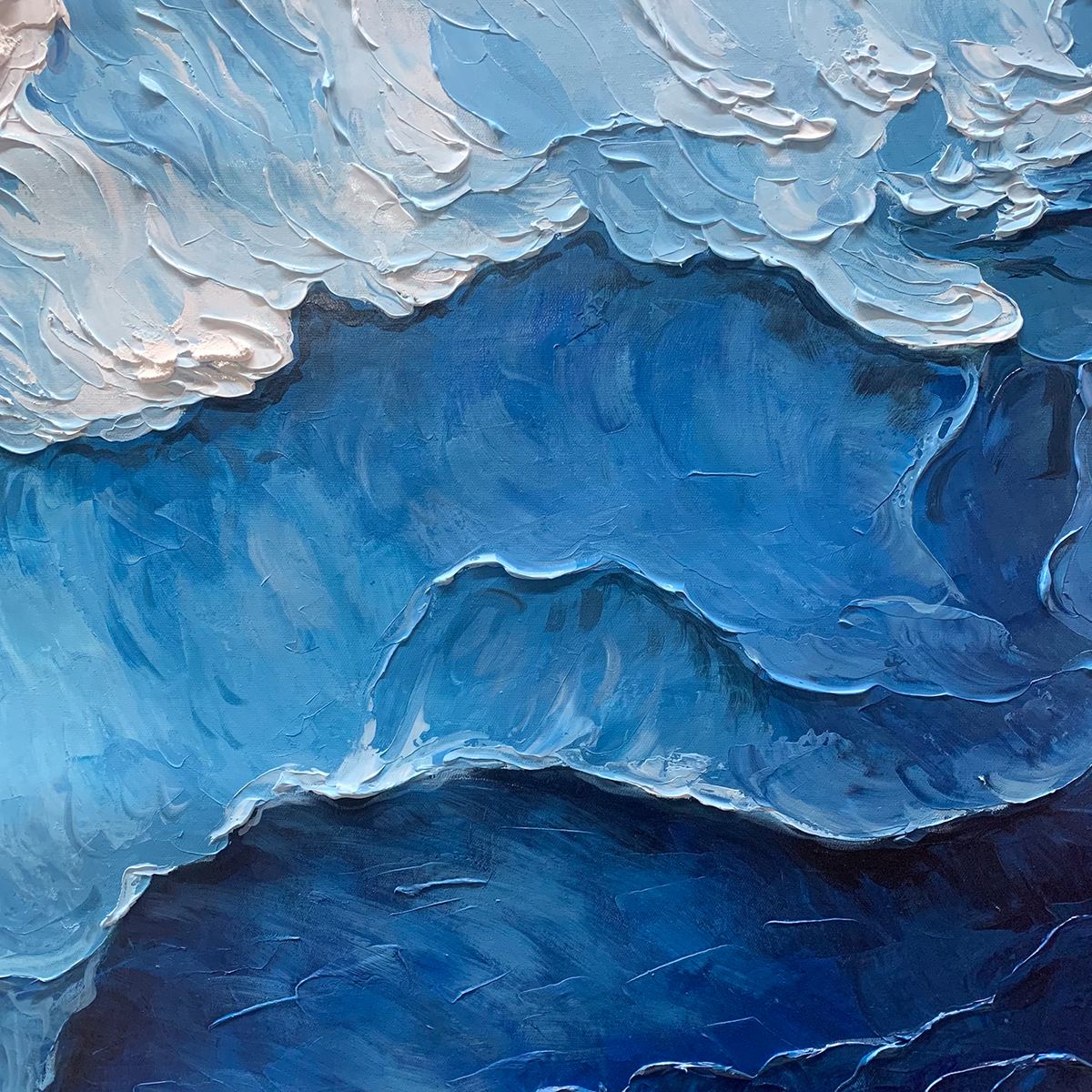 OCEAN WHISPERS: Textured Seascape Painting, Ocean Waves, Blue and White, Living Room, Bedroom