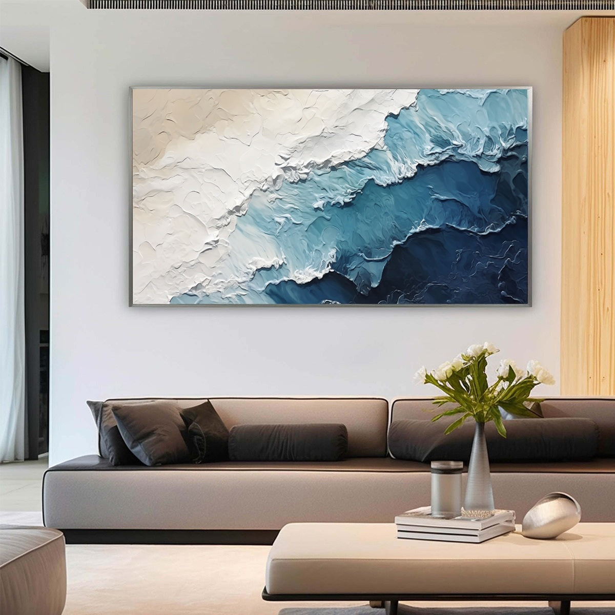 Ocean Whispers: Textured Seascape Painting | Ocean Waves | Blue & White | Living Room & Bedroom
