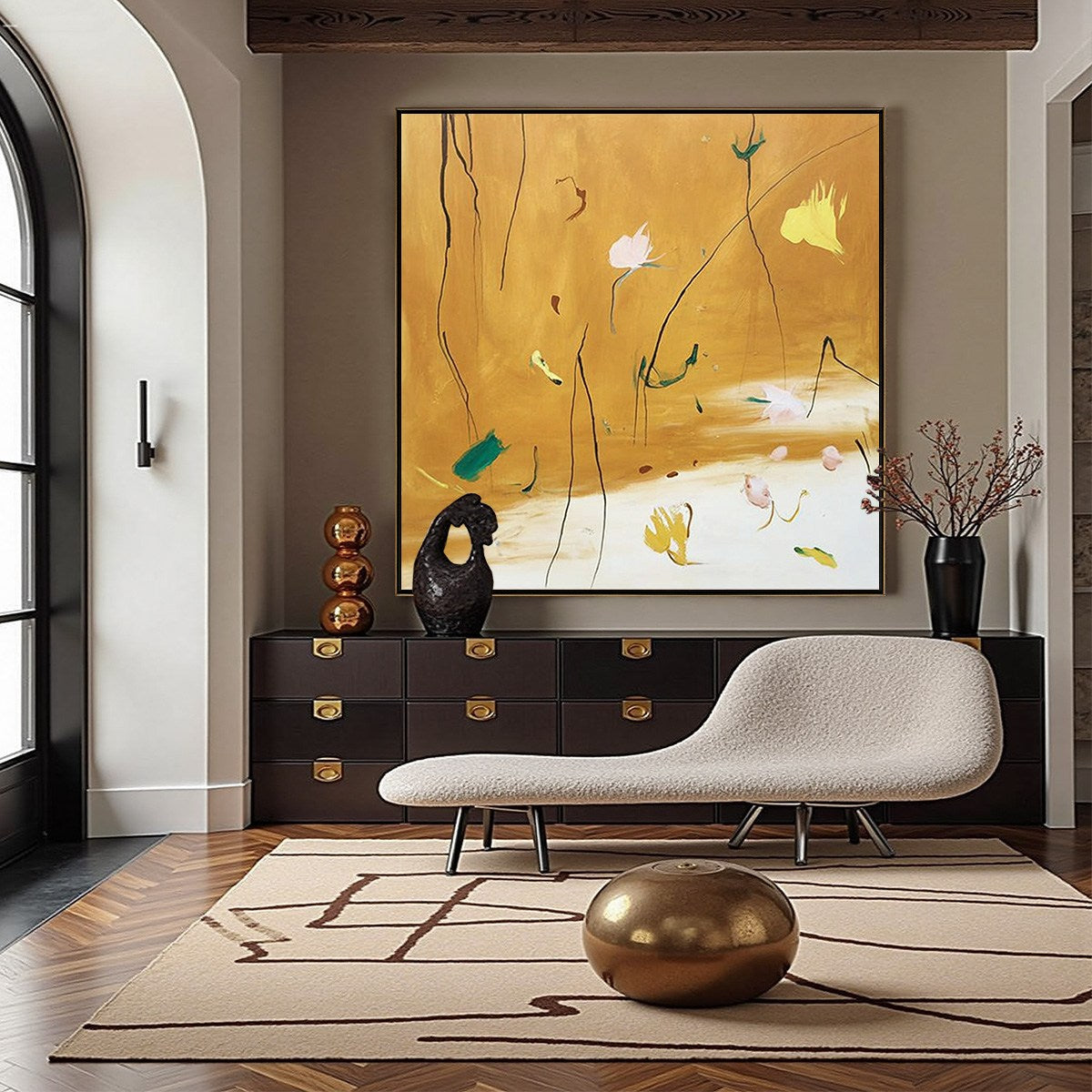 Ochre Whispers | Wabi Sabi Abstract Floral Wall Art – MontCarta