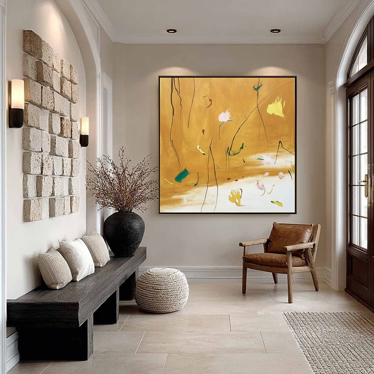 Ochre Whispers | Wabi Sabi Abstract Floral Wall Art – MontCarta