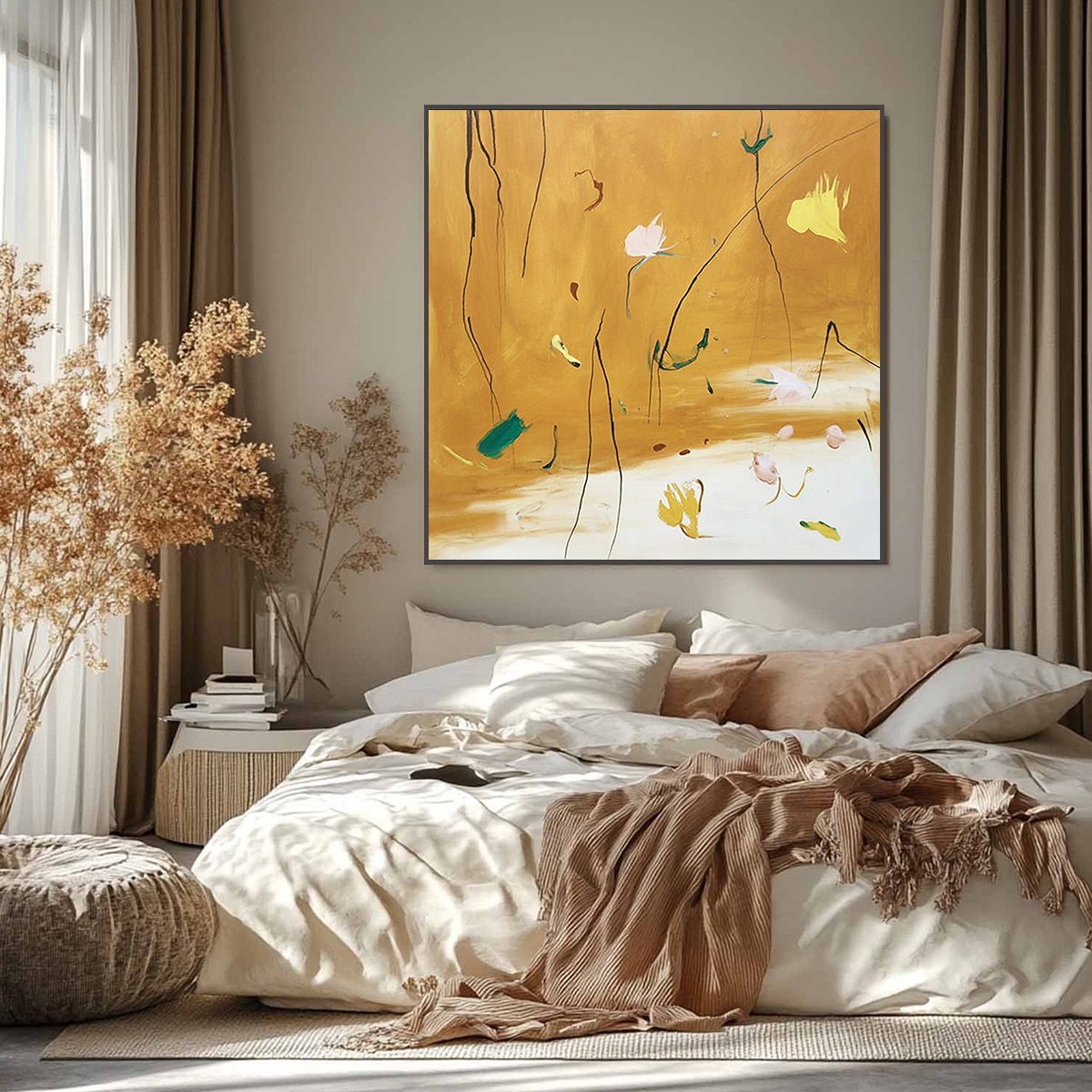 OCHRE WHISPERS: Wabi Sabi Inspired Abstract Floral Painting