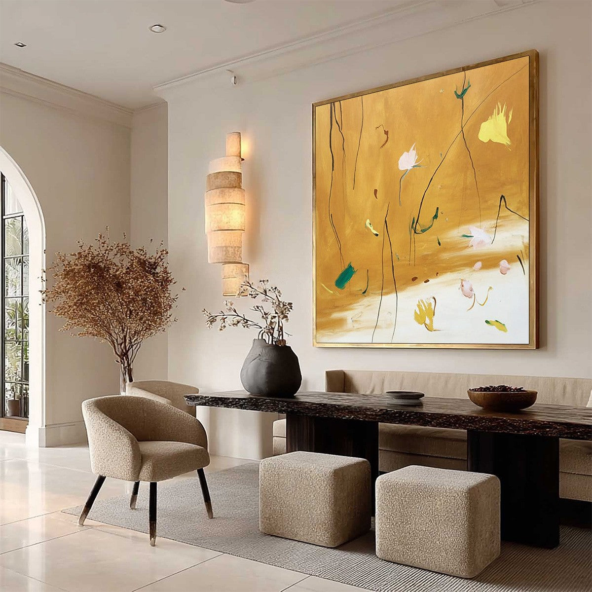 Ochre Whispers | Wabi Sabi Abstract Floral Wall Art – MontCarta