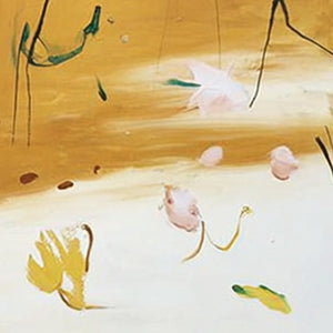 Ochre Whispers handmade abstract floral wall art, wabi sabi style