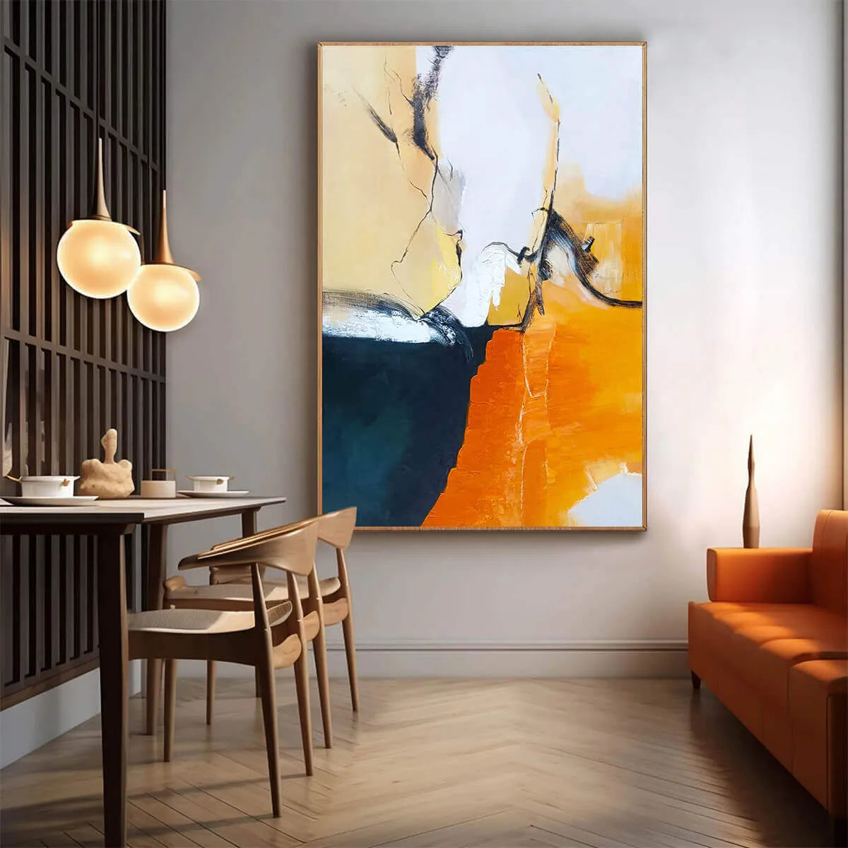 Ochre Flow: Abstract Oil Painting Canvas Wall Art Modern Decor