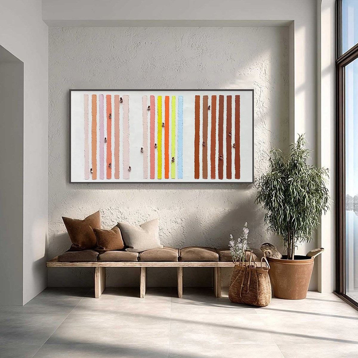 MontCarta handmade original abstract wall art 'OUR WALKS' with impasto stripes.
