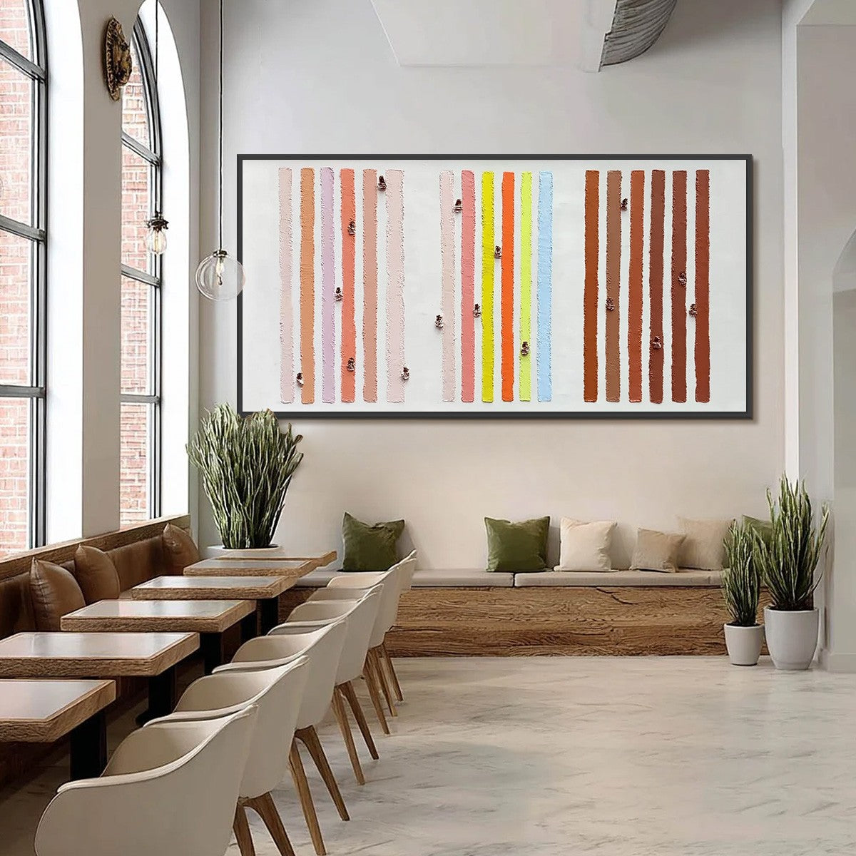 "OUR WALKS" original handmade textured abstract wall art, colorful impasto stripes.