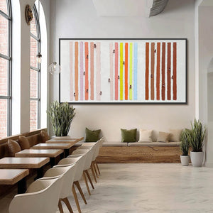"OUR WALKS" original handmade textured abstract wall art, colorful impasto stripes.