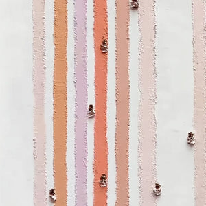 Original textured abstract painting "OUR WALKS": rows of pastel stripes with foil accents.
