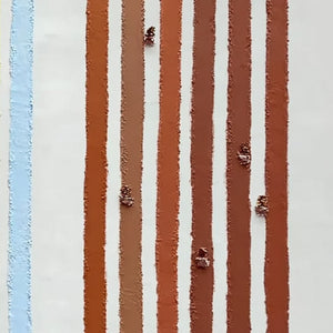Original handmade abstract painting 'OUR WALKS' with impasto texture and colorful earthy stripes.