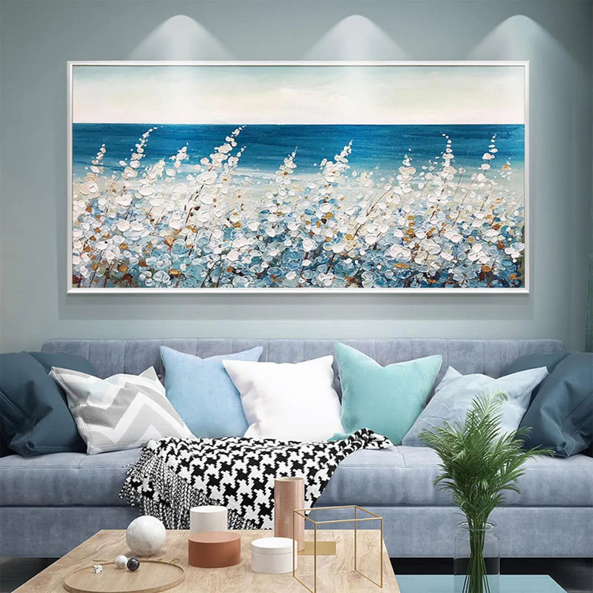 Ocean Breeze: Impasto Seascape Oil Painting in Blue and White on Canvas
