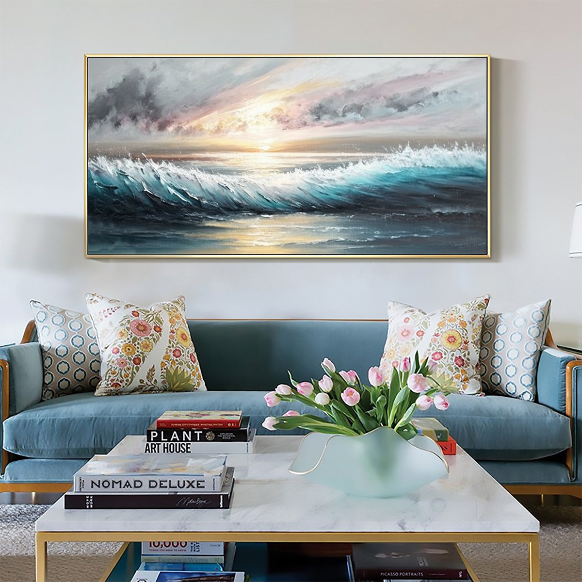 Dusk Tide: Ocean Waves Seascape Oil Painting Canvas Wall Art Decor