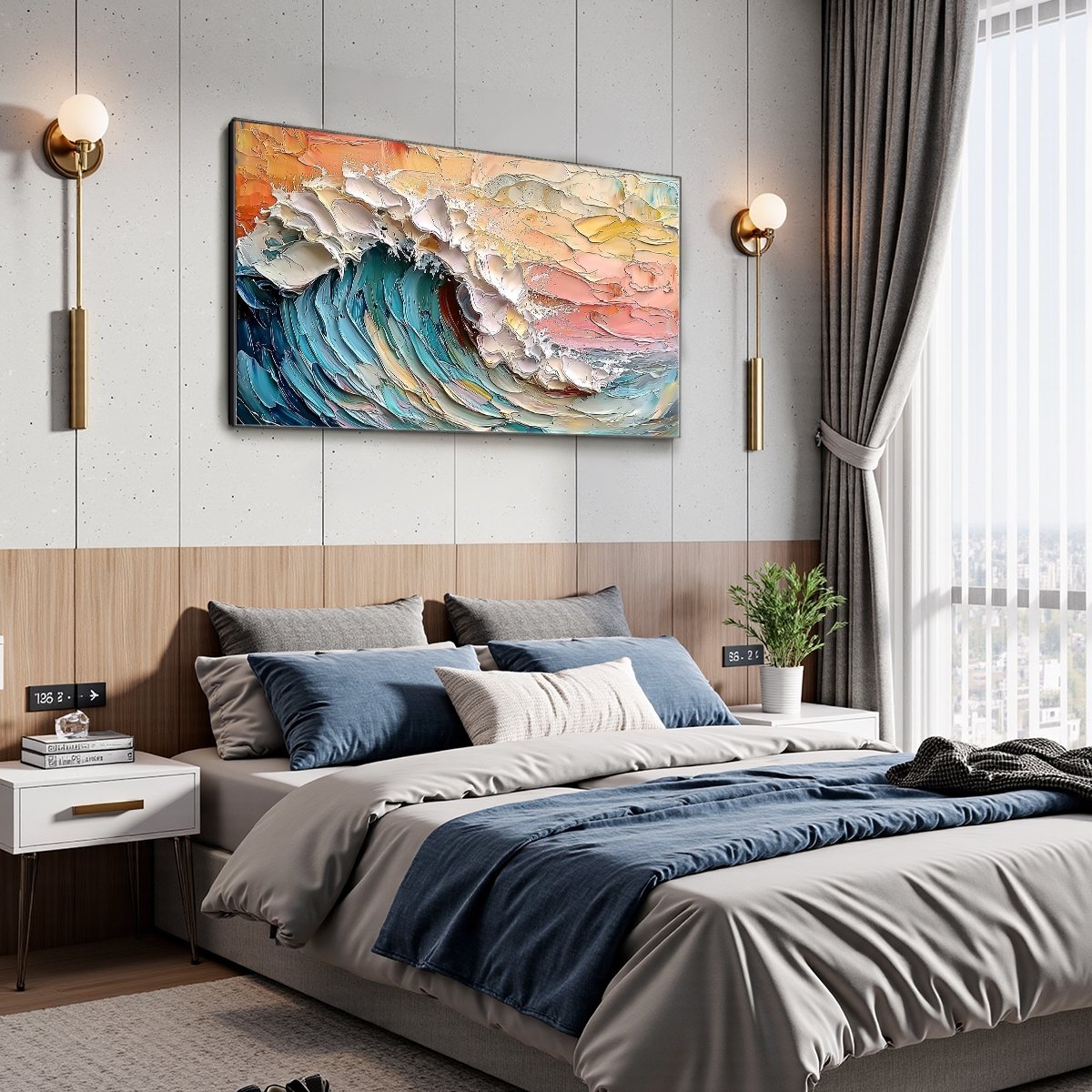 OCEAN'S EMBRACE: Textured Impasto Ocean Wave Oil Painting