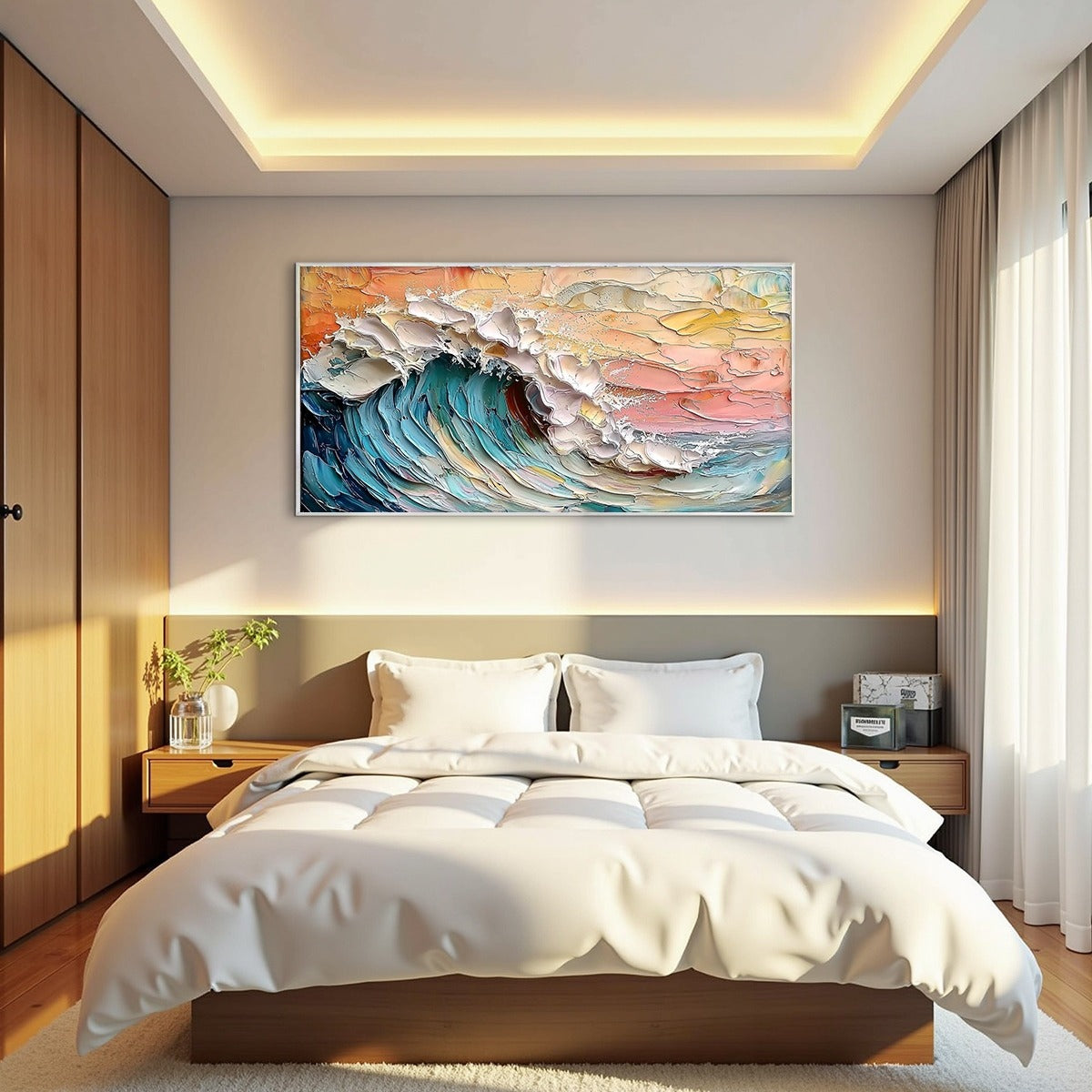 OCEAN'S EMBRACE: Textured Impasto Ocean Wave Oil Painting