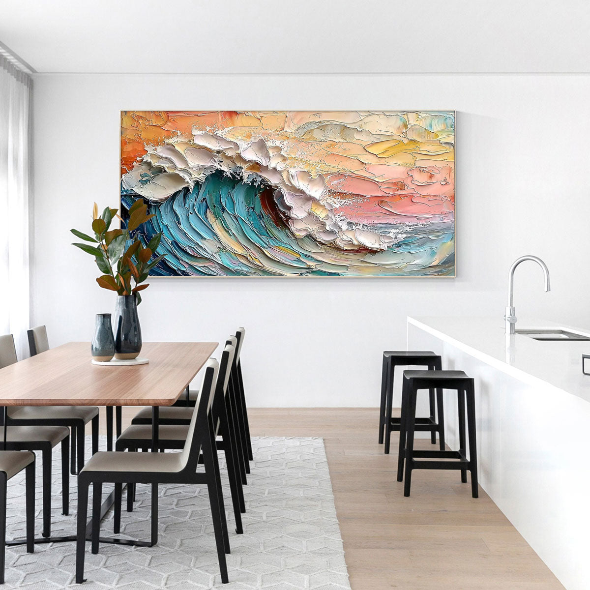 OCEAN'S EMBRACE: Textured Impasto Ocean Wave Oil Painting