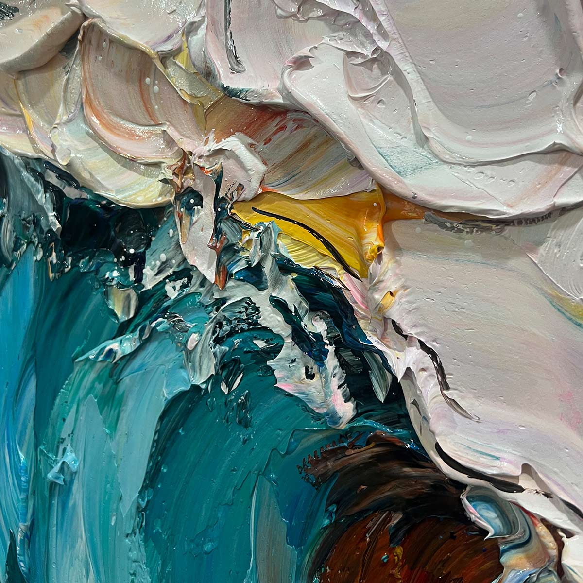 OCEAN'S EMBRACE: Textured Impasto Ocean Wave Oil Painting