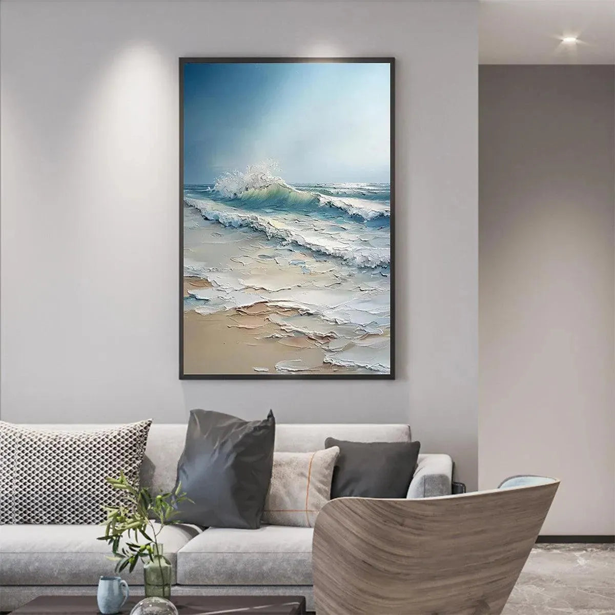 Ocean's Embrace: Textured Ocean Painting | Impasto Wall Art | Vertical Canvas | Beach Decor