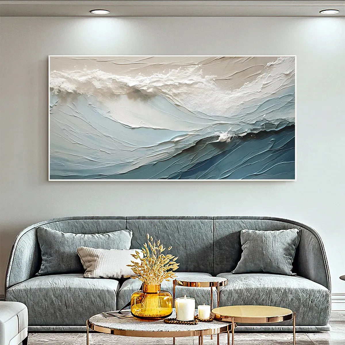 Oceanic Symphony: Textured Abstract Wave Oil Painting on Canvas