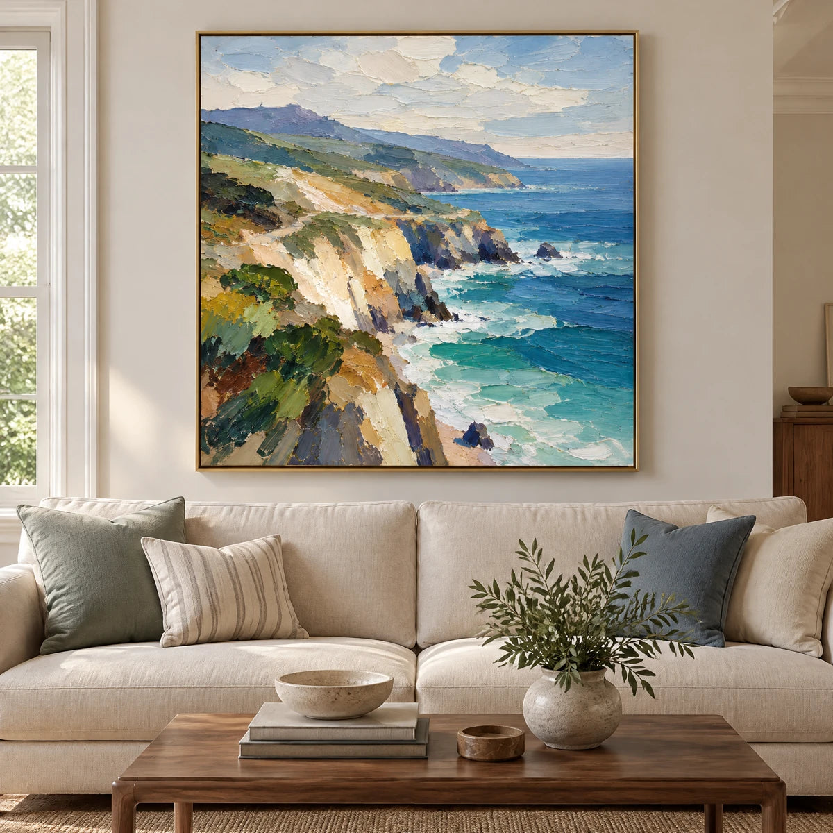 CLIFFSIDE LIGHT — Living room, gold frame