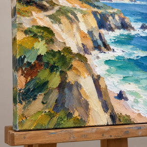 CLIFFSIDE LIGHT — Texture detail on an easel, no outer frame