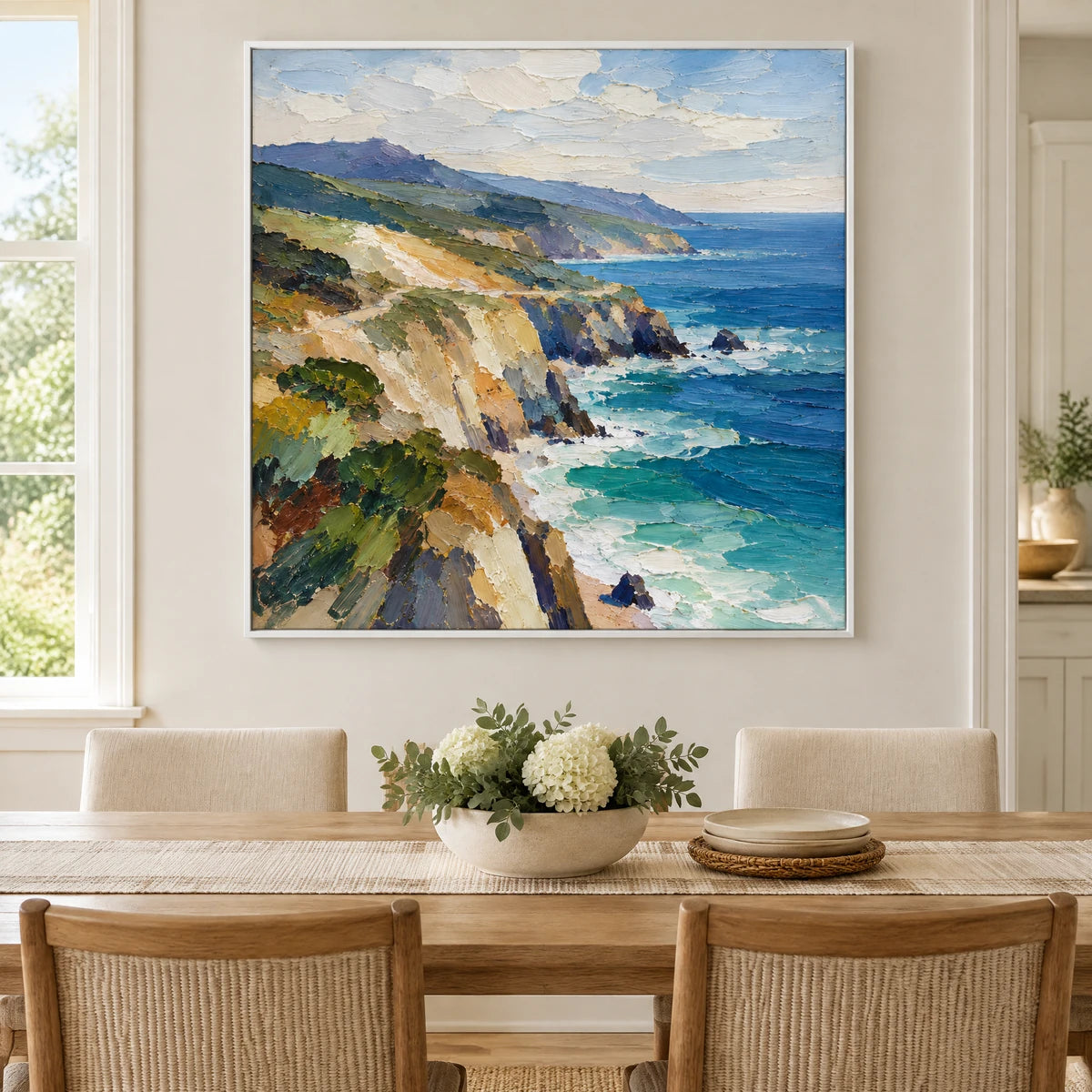 CLIFFSIDE LIGHT — Dining room, white frame