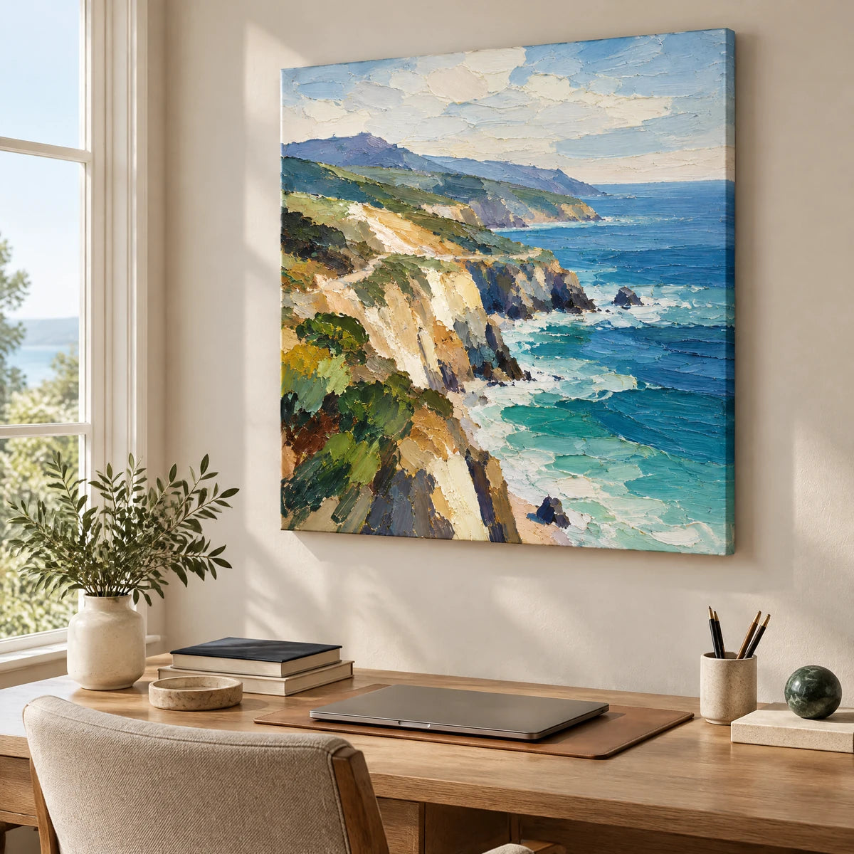 CLIFFSIDE LIGHT — Office, frameless stretched canvas