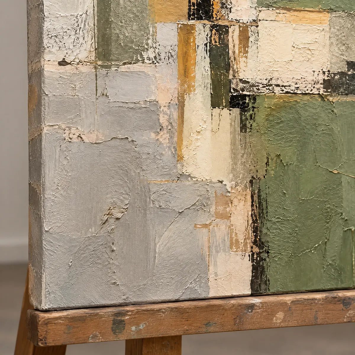 OLIVE INTERVALS — Texture detail on an easel, no outer frame