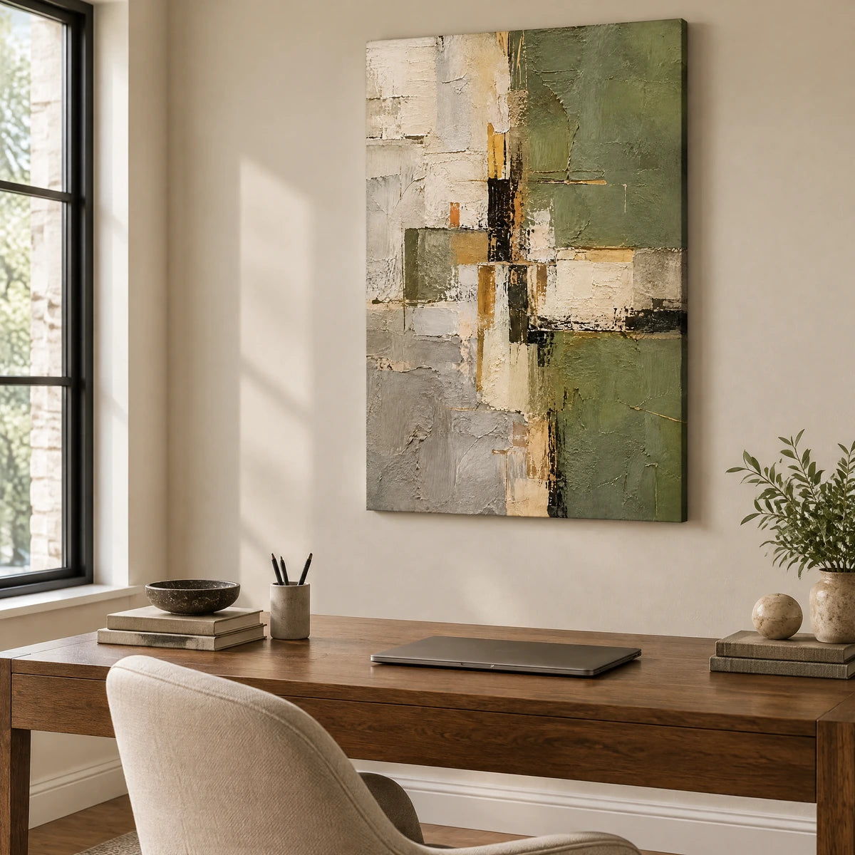 OLIVE INTERVALS — Office, frameless stretched canvas
