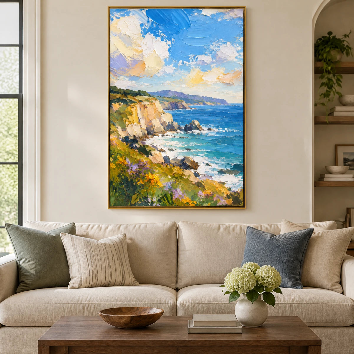 COASTAL DAYBREAK — Living room, gold frame