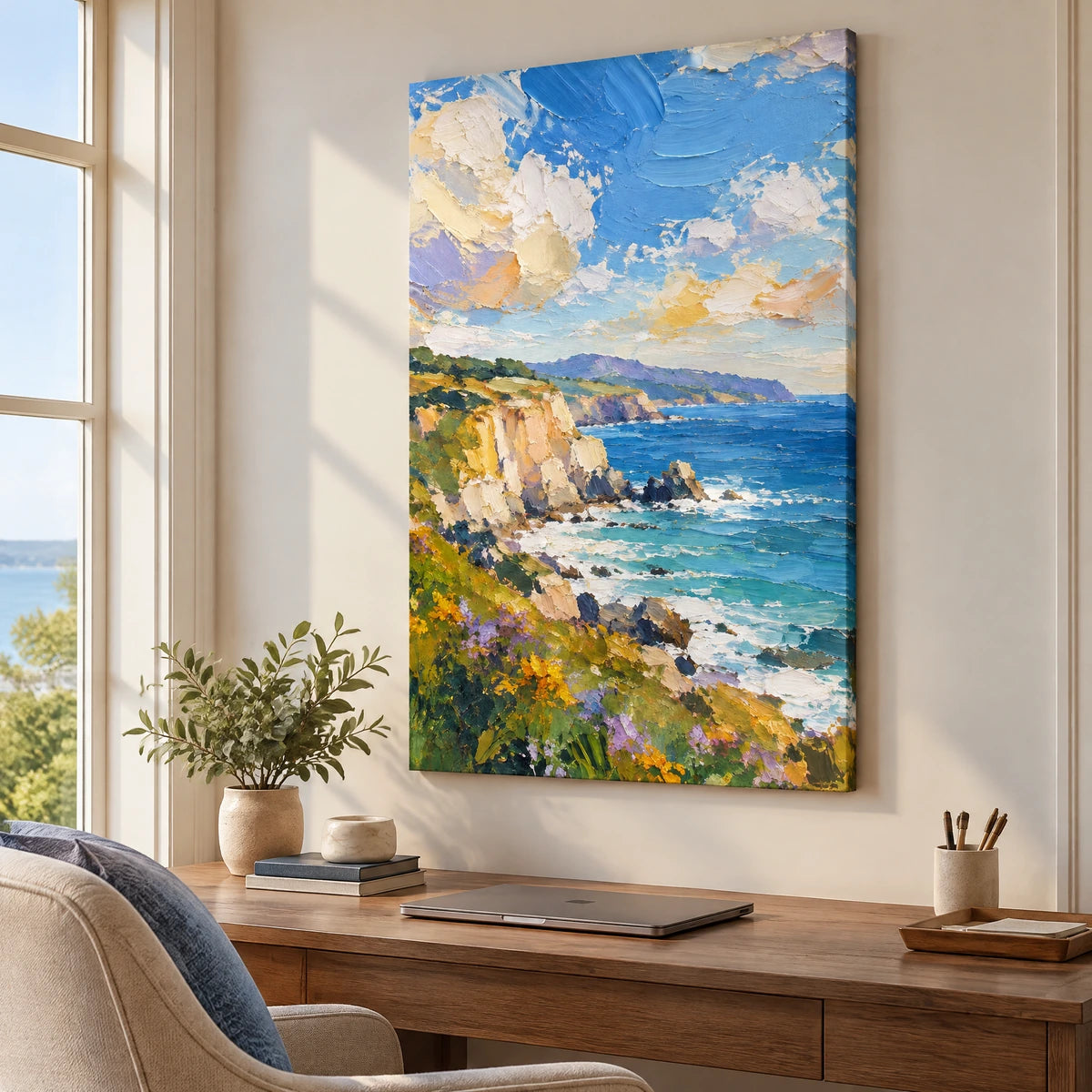 COASTAL DAYBREAK — Office, frameless stretched canvas