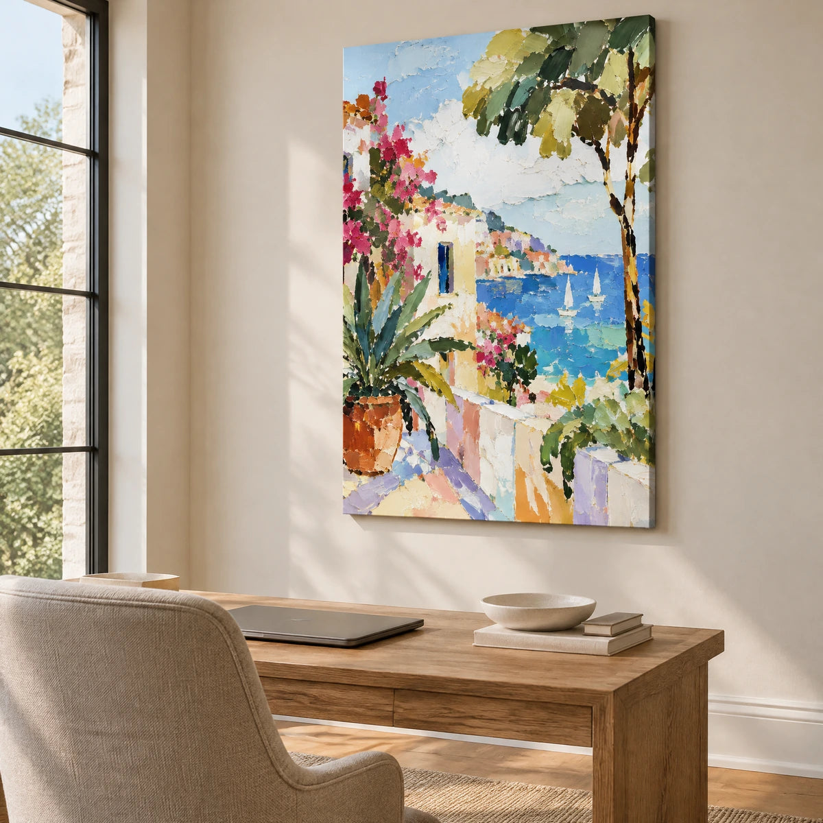 TERRACE BY THE SEA — Office, frameless stretched canvas