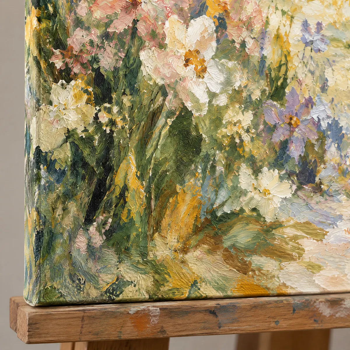 GARDEN PASSAGE — Texture detail on an easel, no outer frame