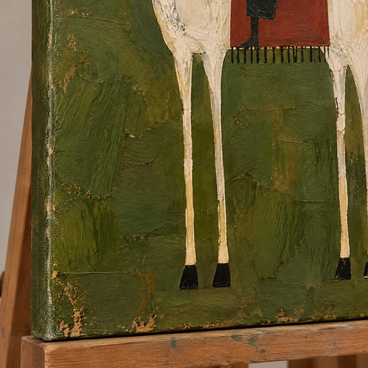 OLIVE RIDER — Texture detail on an easel, no outer frame