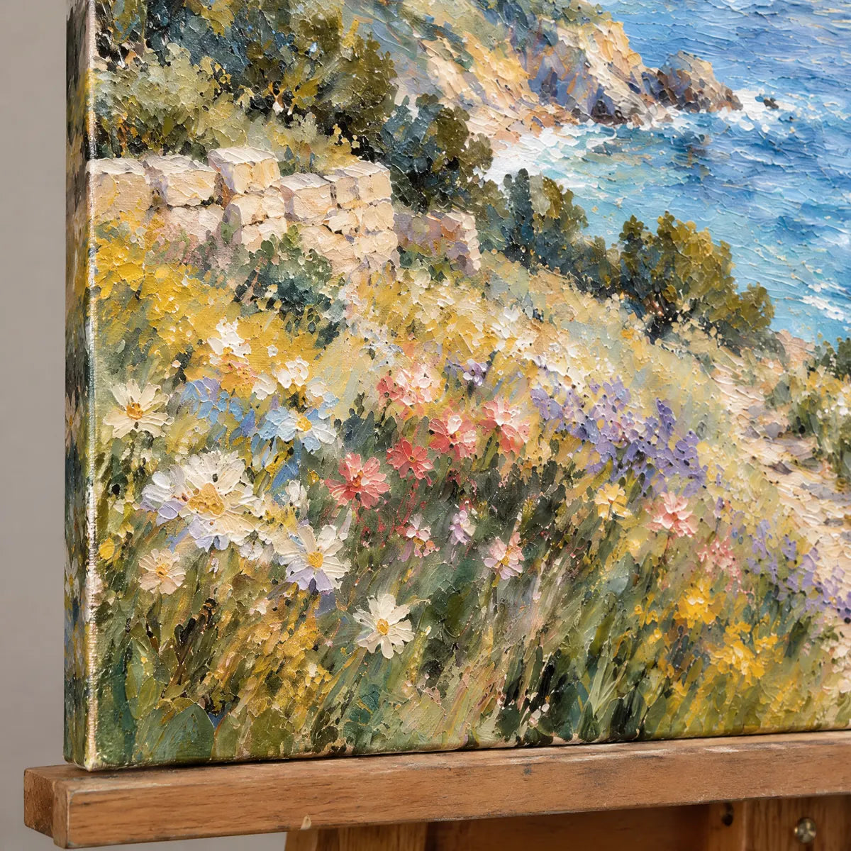 SEASIDE MEADOW — Texture detail on an easel, no outer frame