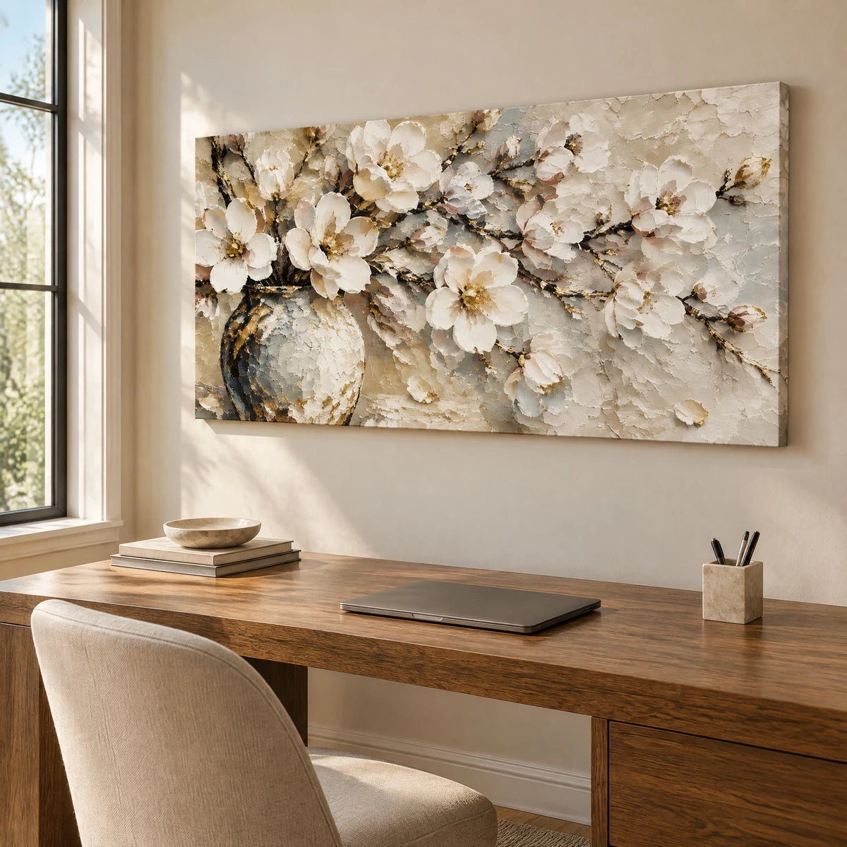 PORCELAIN BOUQUET — Office, frameless stretched canvas
