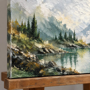 ALPINE STILLWATER — Texture detail on an easel, no outer frame