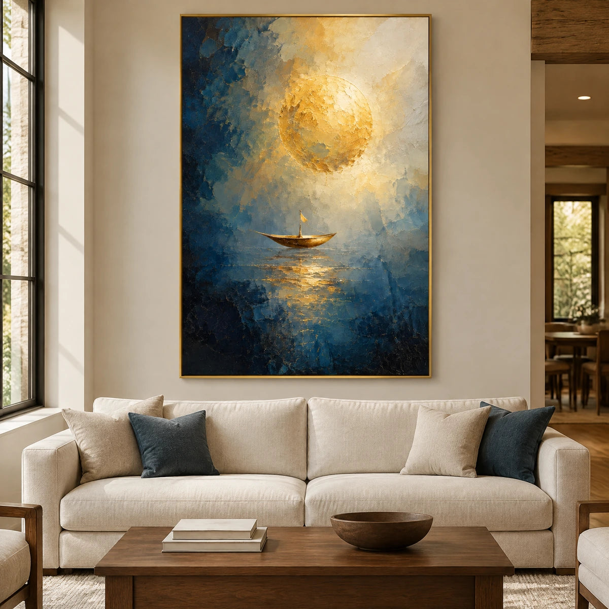 LUMINOUS PASSAGE — Living room, gold frame