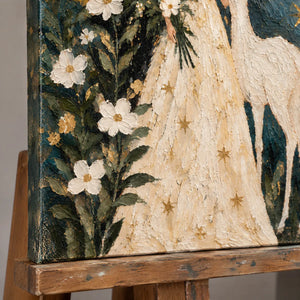 MOONLIT COMPANION — Texture detail on an easel, no outer frame