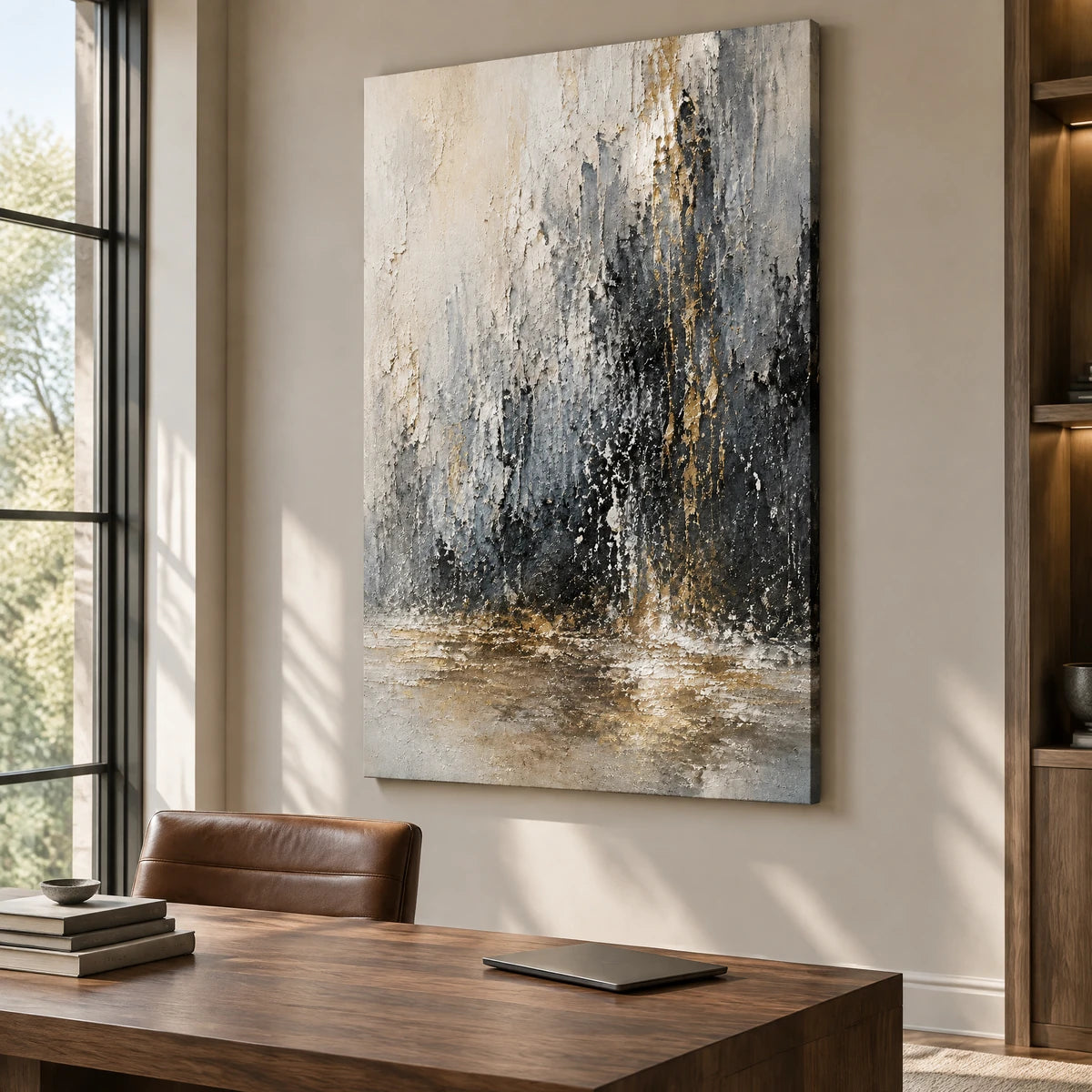 SILVER RAINFALL — Office, frameless stretched canvas