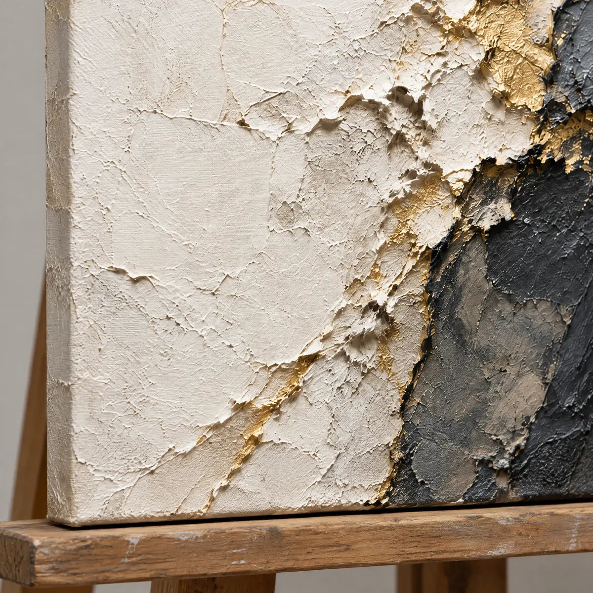 QUIET FAULTLINE — Texture detail on an easel, no outer frame