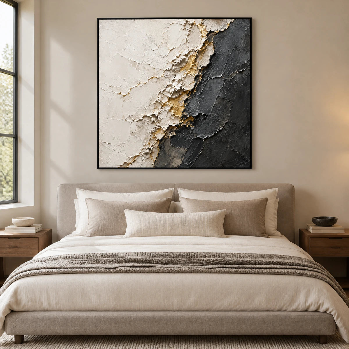 QUIET FAULTLINE — Bedroom, black frame