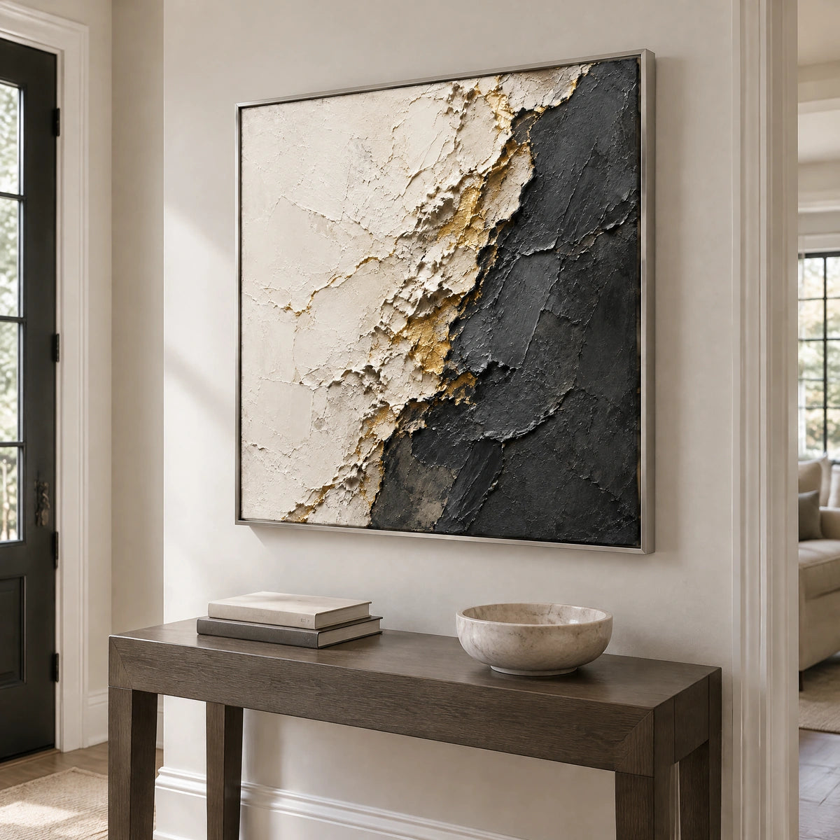 QUIET FAULTLINE — Hallway, silver frame