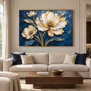 MIDNIGHT BLOSSOM — Living room, gold frame