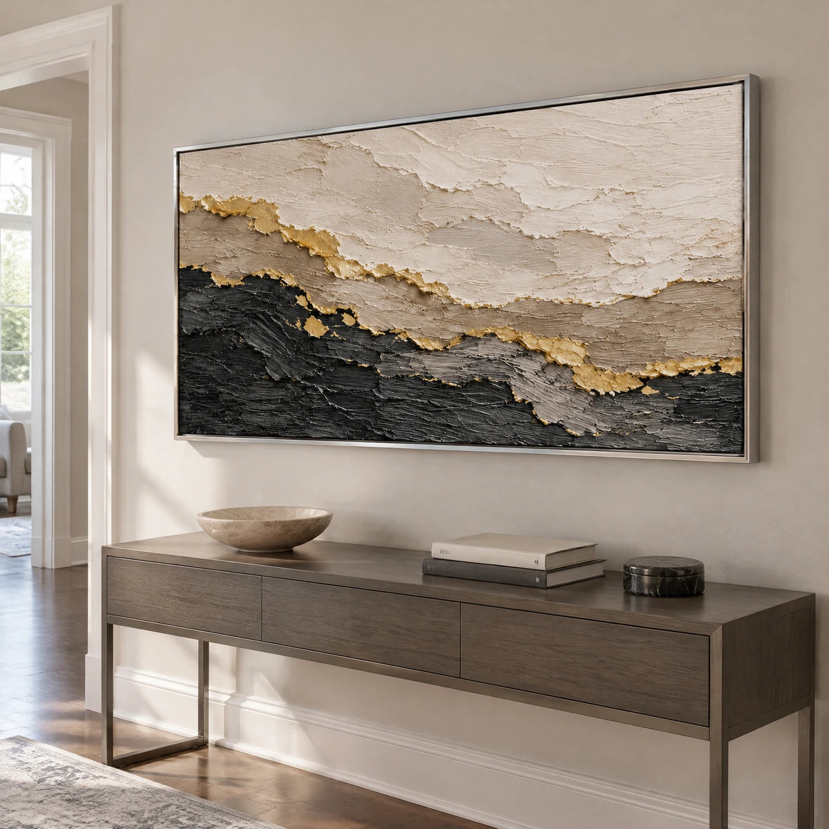 GILDED DIVIDE — Hallway, silver frame