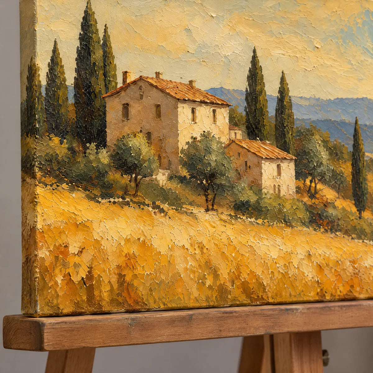 HARVEST RESIDENCE — Texture detail on an easel, no outer frame