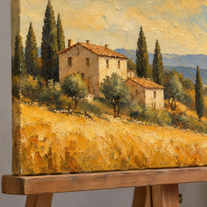 HARVEST RESIDENCE — Texture detail on an easel, no outer frame