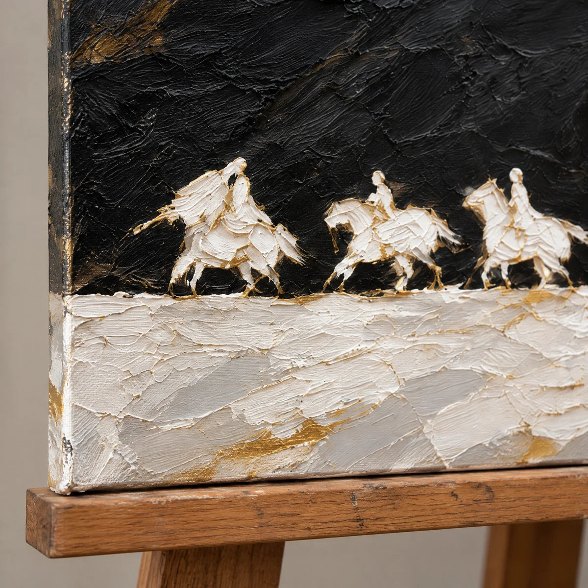 MOONLIT GALLOP — Texture detail on an easel, no outer frame