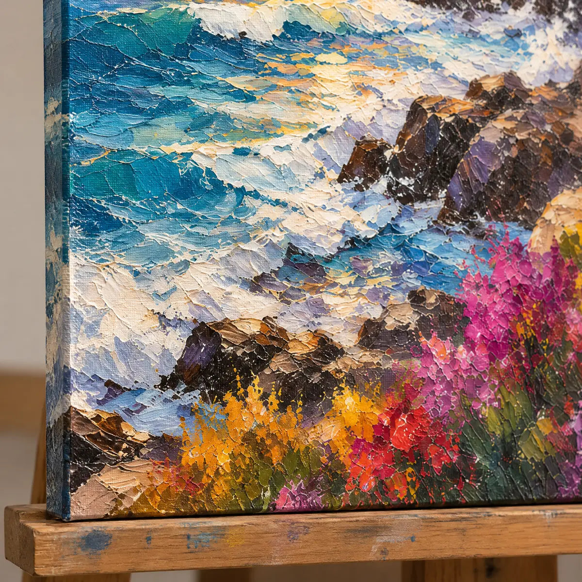 HARBOR EMBER — Texture detail on an easel, no outer frame