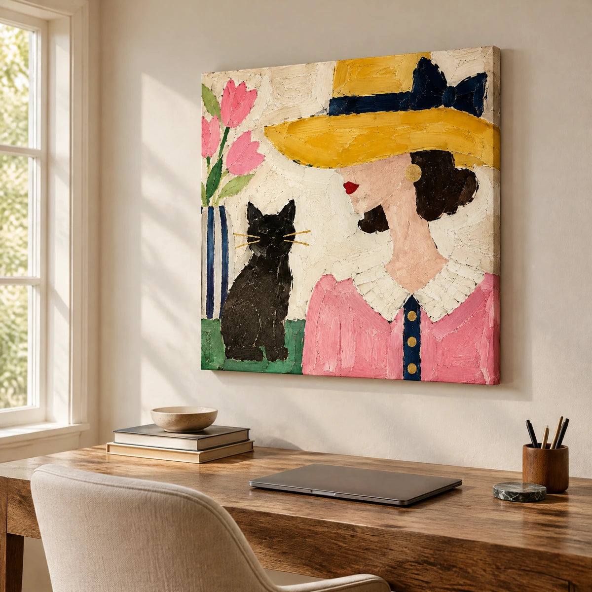 HAT AND WHISKERS — Office, frameless stretched canvas