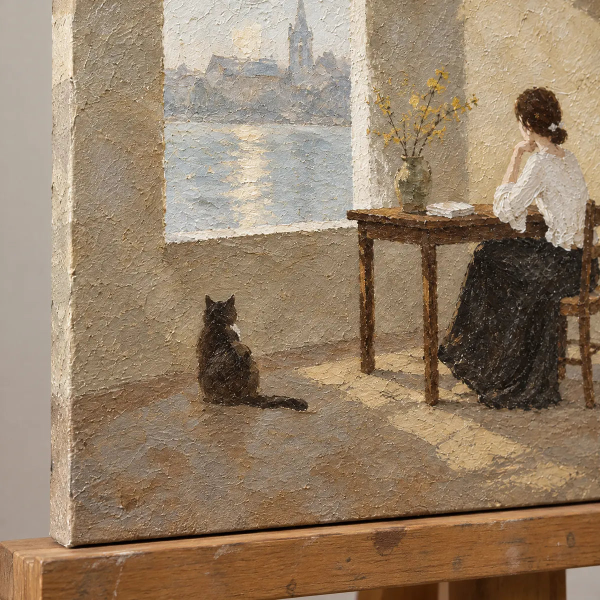 WINDOW REVERIE — Texture detail on an easel, no outer frame