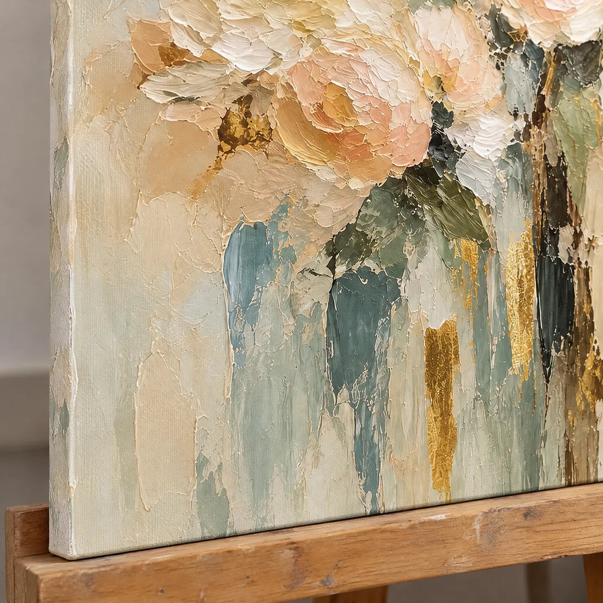 BLUSH STILLNESS — Texture detail on an easel, no outer frame